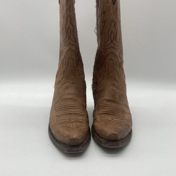 Womens 6.5B Lucchese Bootmaker Brown Bison Square Toe Cowboy Western Boots - Picture 2 of 12